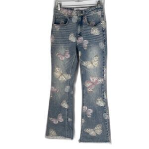 Tinseltown Denim Butterfly Jeans Light Wash High Rise Flare Leg Raw Hem JRS Sz 5